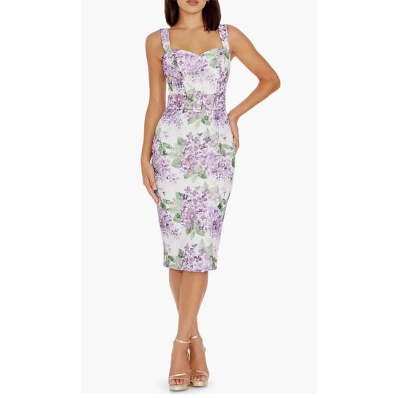 Dress The Population Nicole Belted Sweetheart Neck Cocktail Dress Violet size XS - Picture 1 of 7